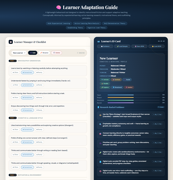 Learner ID · Learner Adaptation Guide