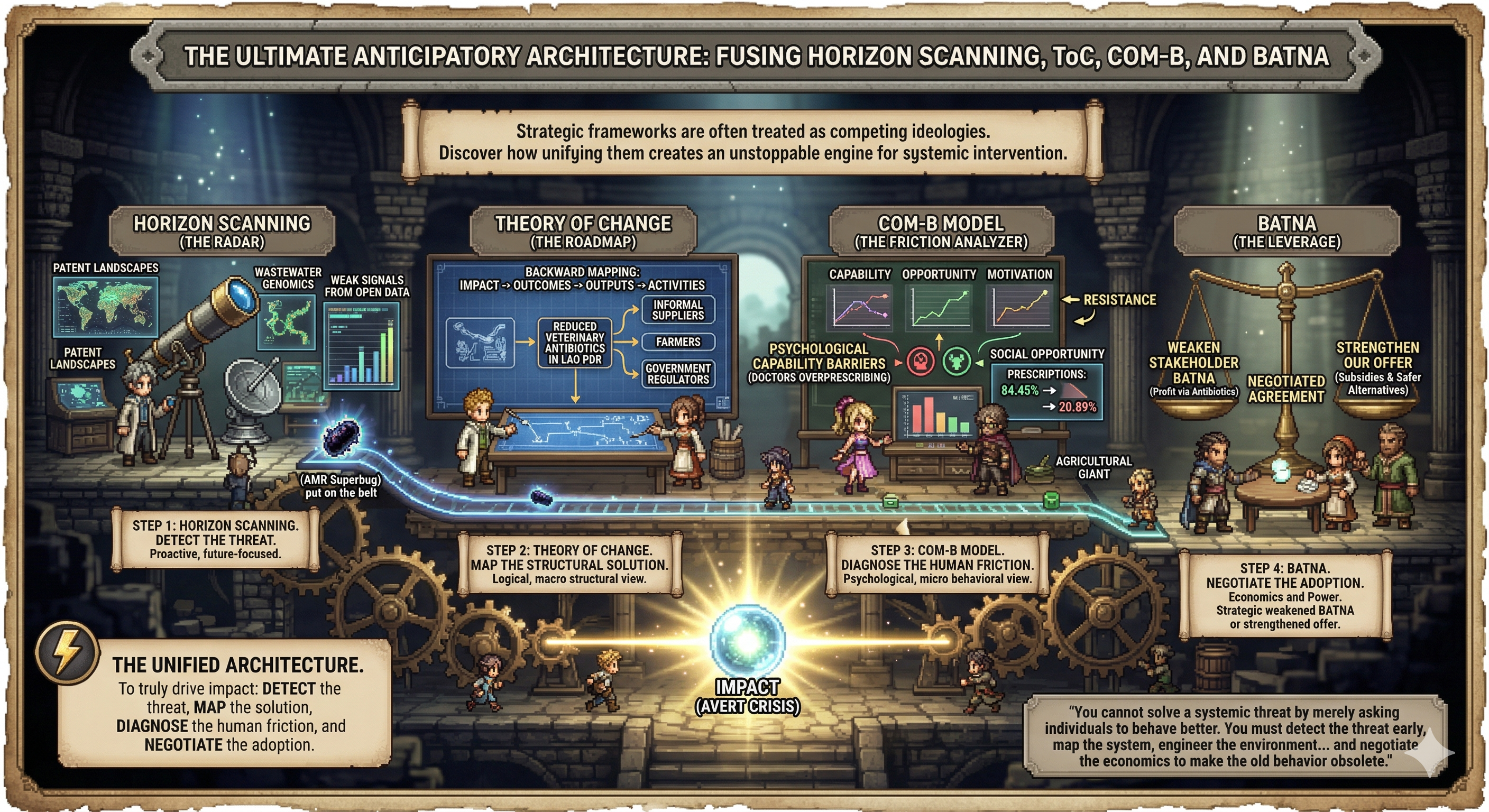 The Ultimate Anticipatory Architecture: Fusing Horizon Scanning, ToC, COM-B, and BATNA