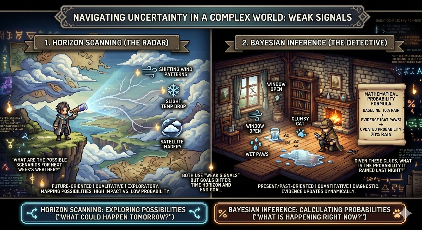 Horizon Scanning vs. Bayesian Analysis: Radar vs. Detective